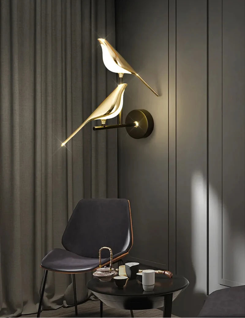 Golden Bird Bedside Wall Lamp