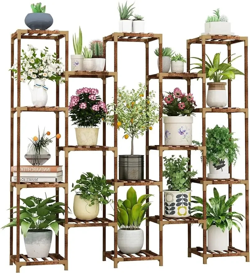 17-Tier Staggered Wooden Indoor Plant Stand