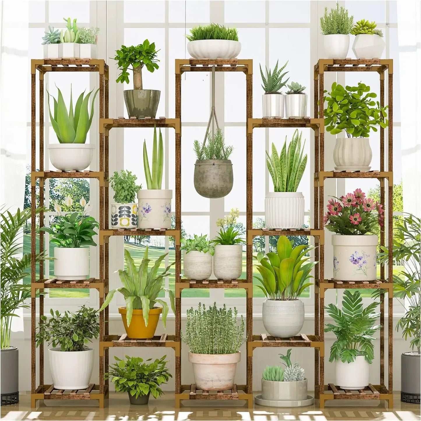 17-Tier Staggered Wooden Indoor Plant Stand