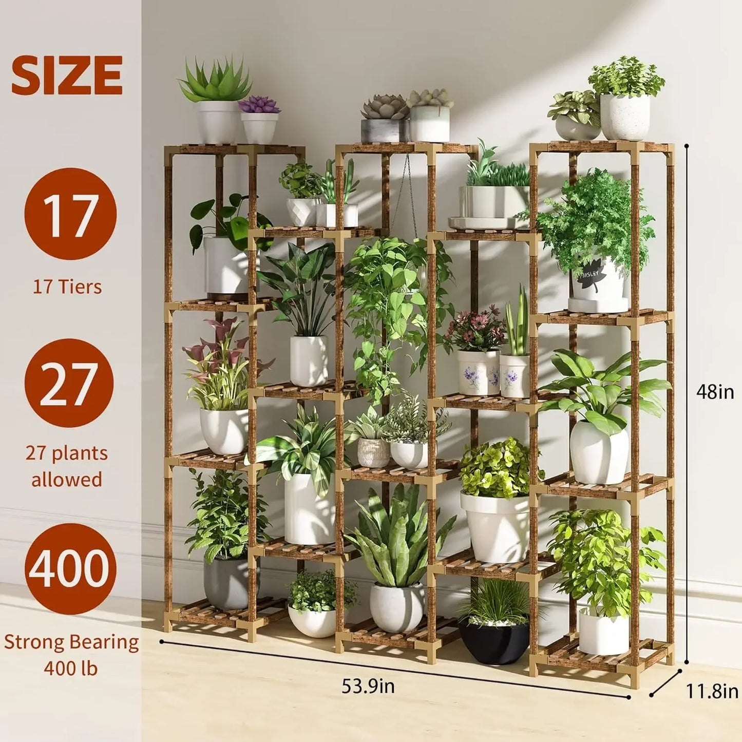 17-Tier Staggered Wooden Indoor Plant Stand