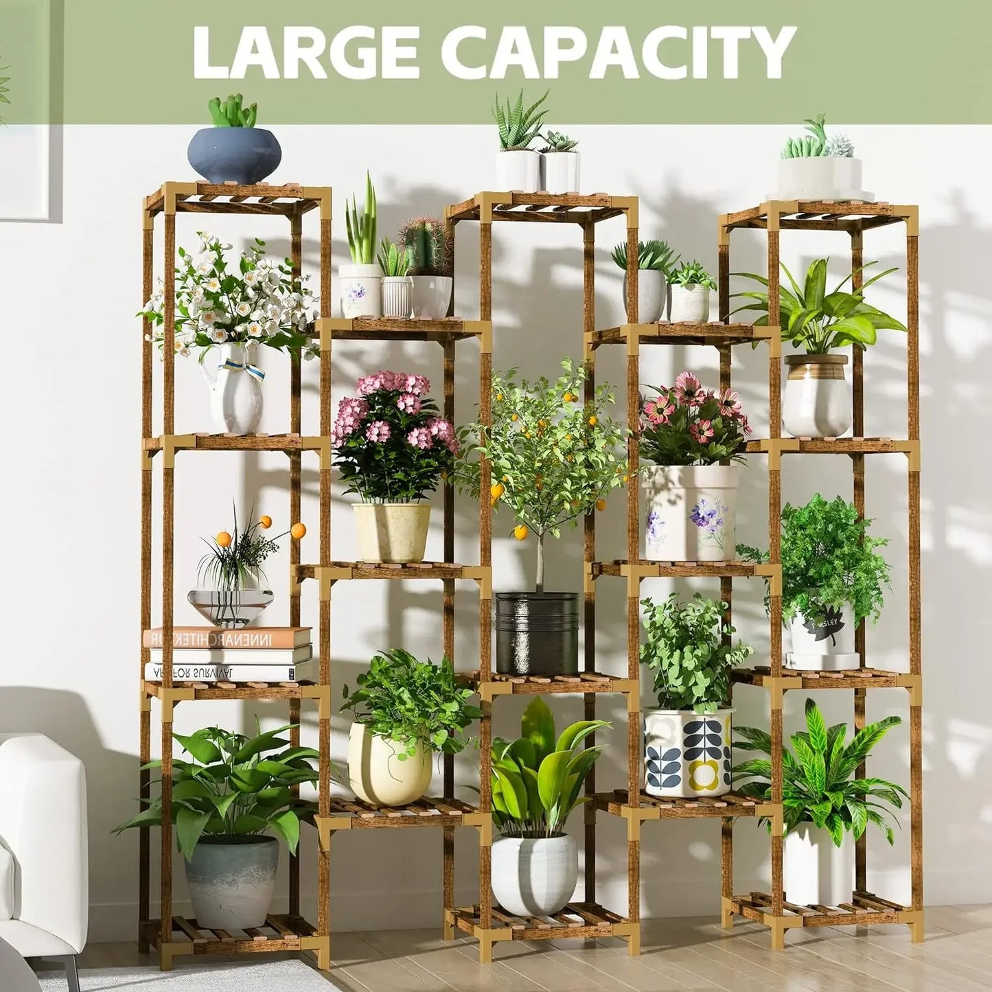 17-Tier Staggered Wooden Indoor Plant Stand