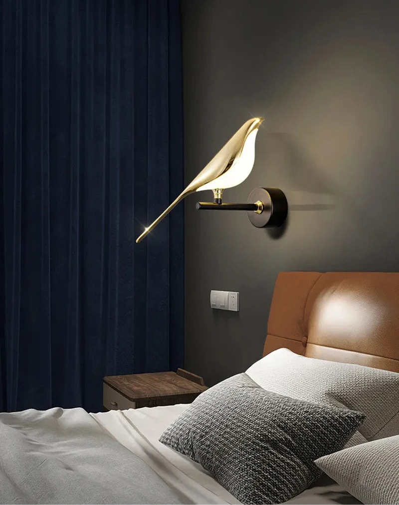 Golden Bird Bedside Wall Lamp