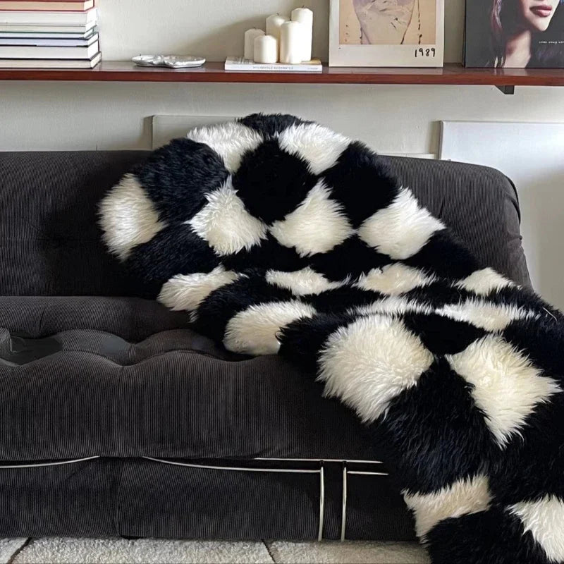 Large Ultra Soft Fluffy Checkerboard Carpet