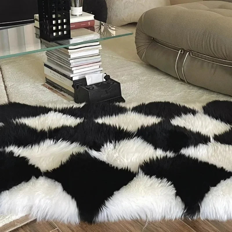 Large Ultra Soft Fluffy Checkerboard Carpet