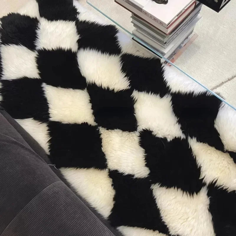 Large Ultra Soft Fluffy Checkerboard Carpet