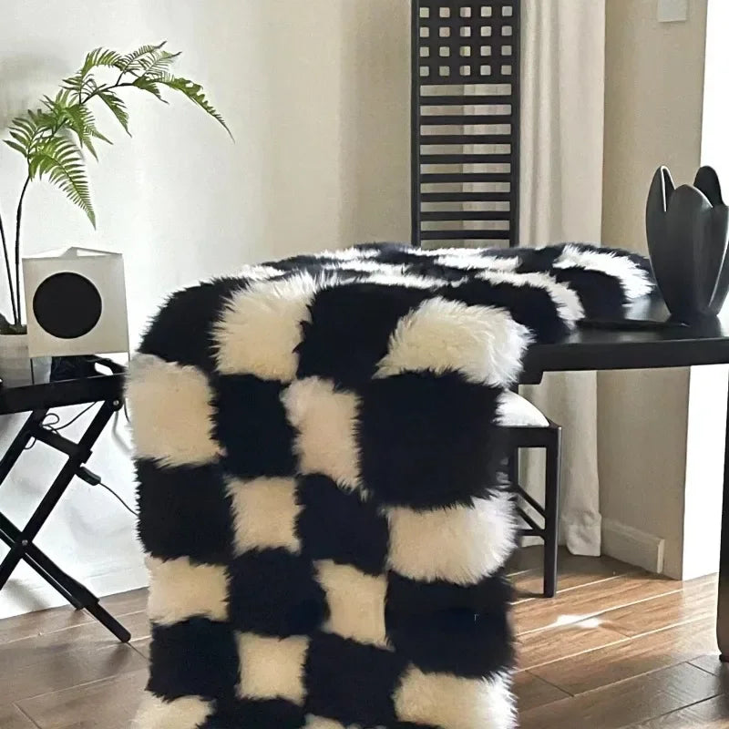 Large Ultra Soft Fluffy Checkerboard Carpet