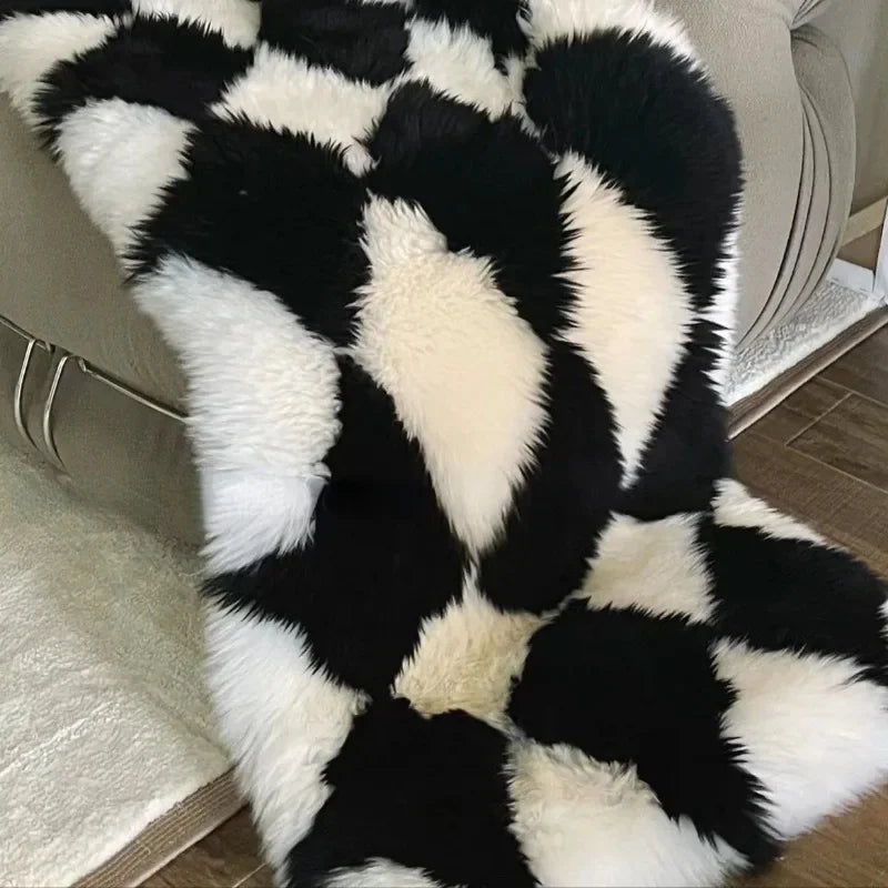 Large Ultra Soft Fluffy Checkerboard Carpet