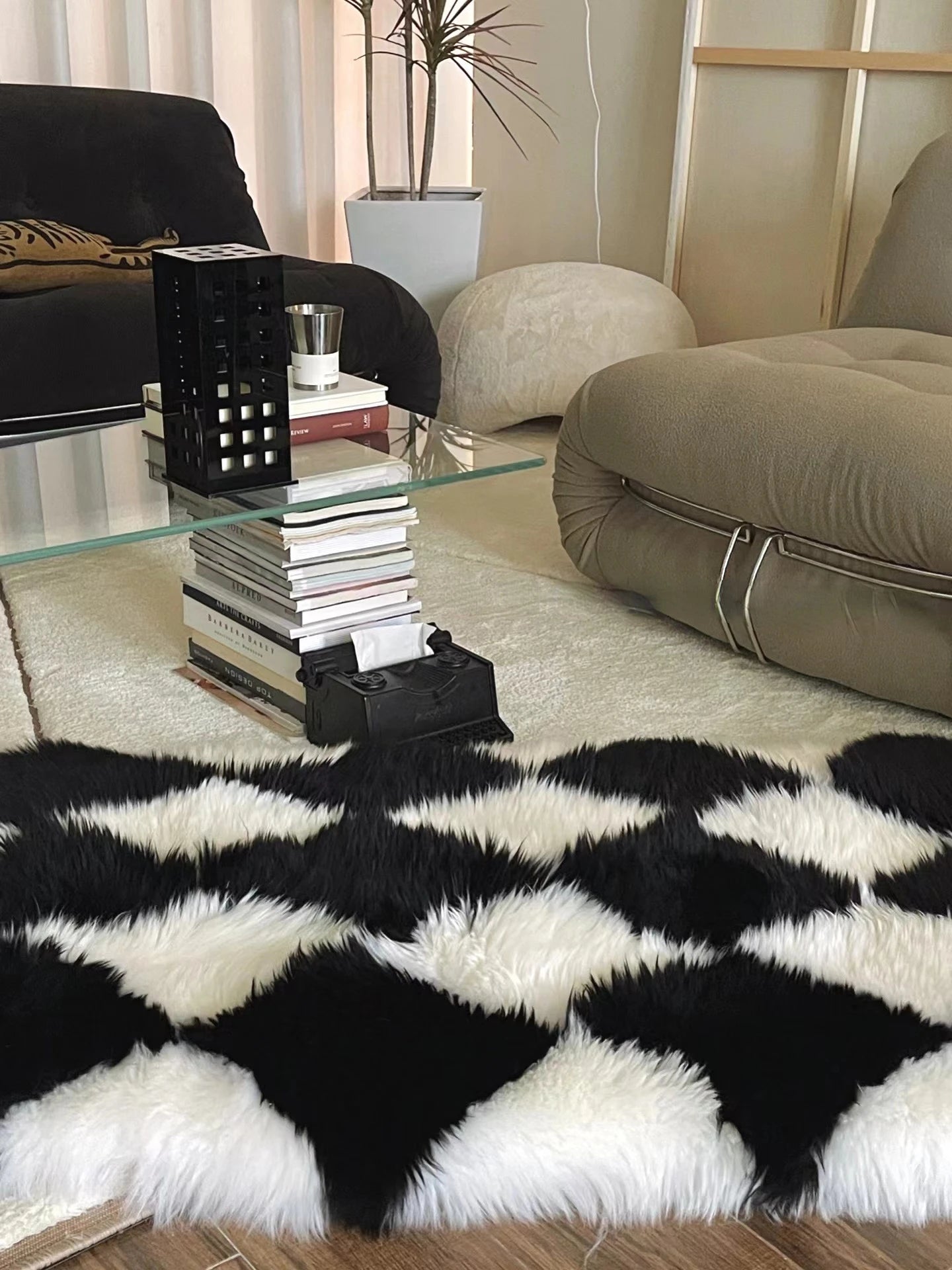 Large Ultra Soft Fluffy Checkerboard Carpet