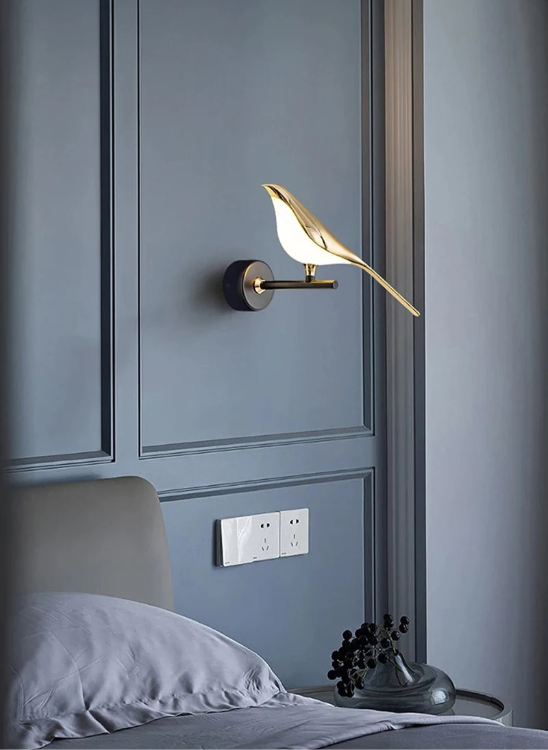 Golden Bird Bedside Wall Lamp