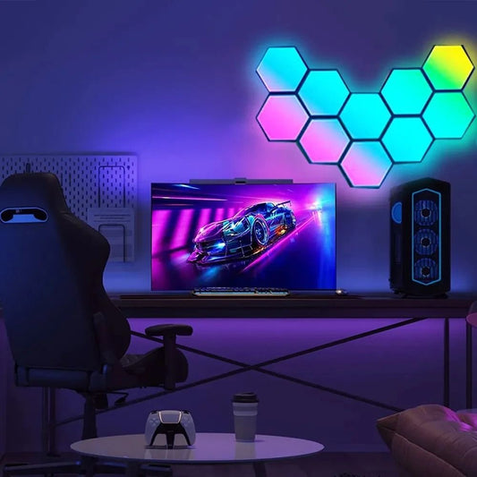 Hexagonal LED Gaming Room Wall Panelling