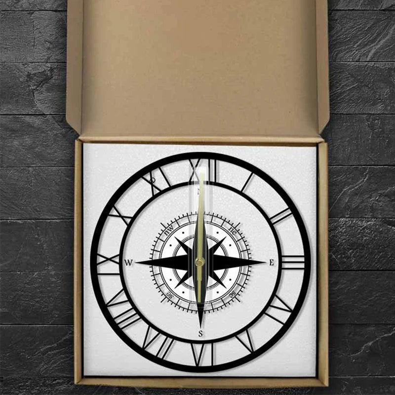 Large Compass Roman Numeral Analogue Wall Clock