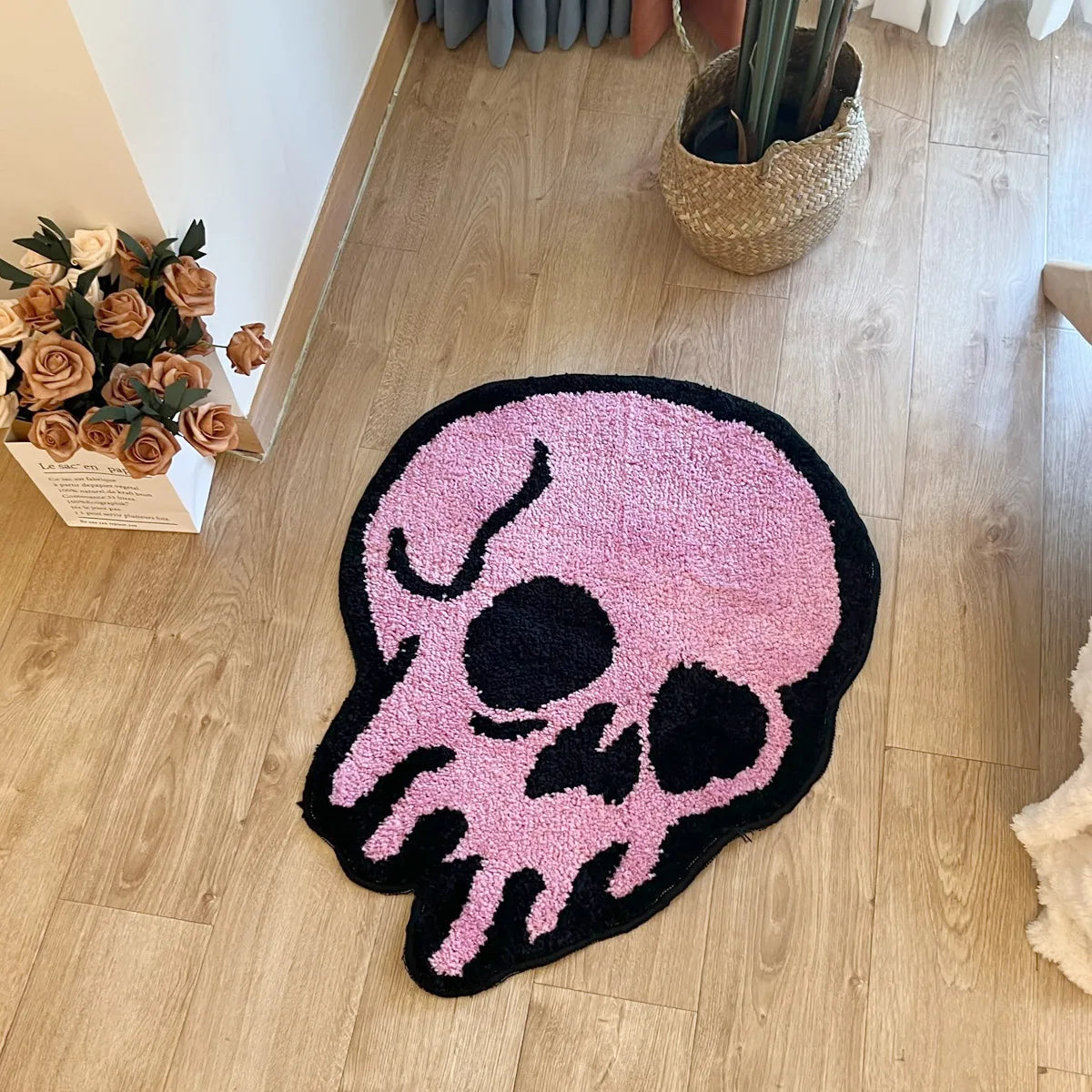 Pink Melting Skull Bedroom Rug- 70 X 54cm