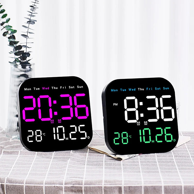 LED Remote Control Digital Wall Clock- Time, Temperature, Week and Date