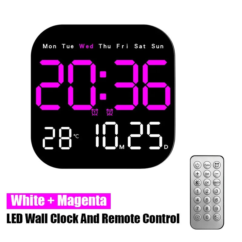 LED Remote Control Digital Wall Clock- Time, Temperature, Week and Date