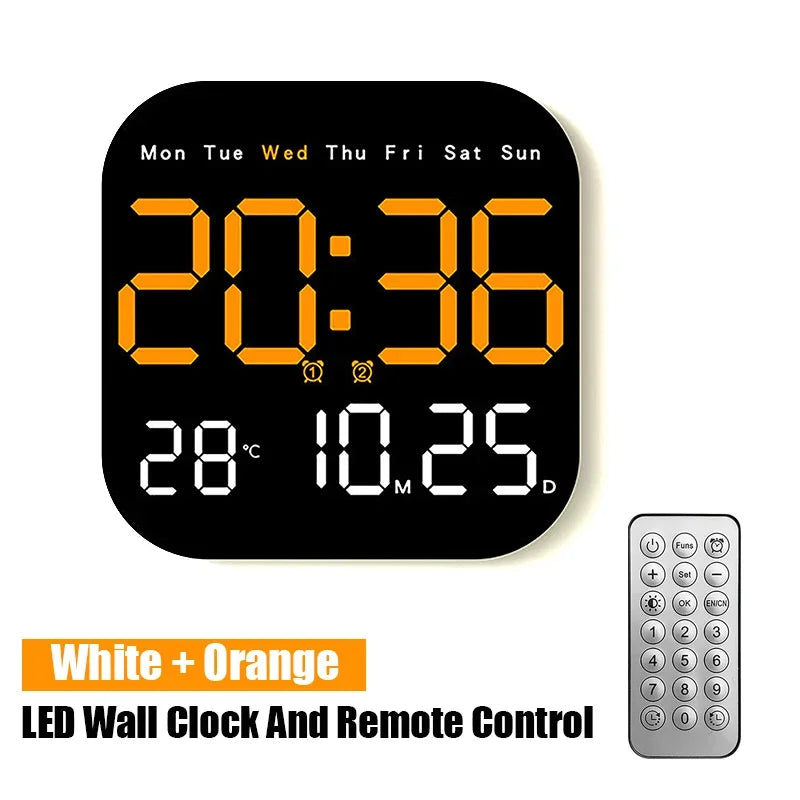 LED Remote Control Digital Wall Clock- Time, Temperature, Week and Date