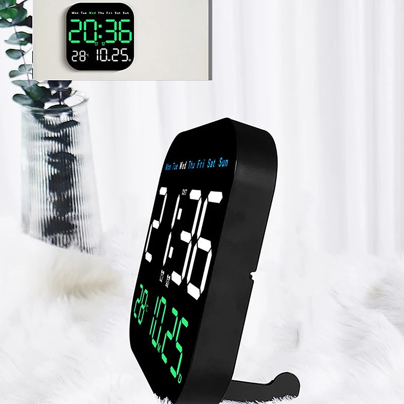 LED Remote Control Digital Wall Clock- Time, Temperature, Week and Date