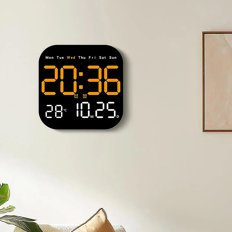 LED Remote Control Digital Wall Clock- Time, Temperature, Week and Date