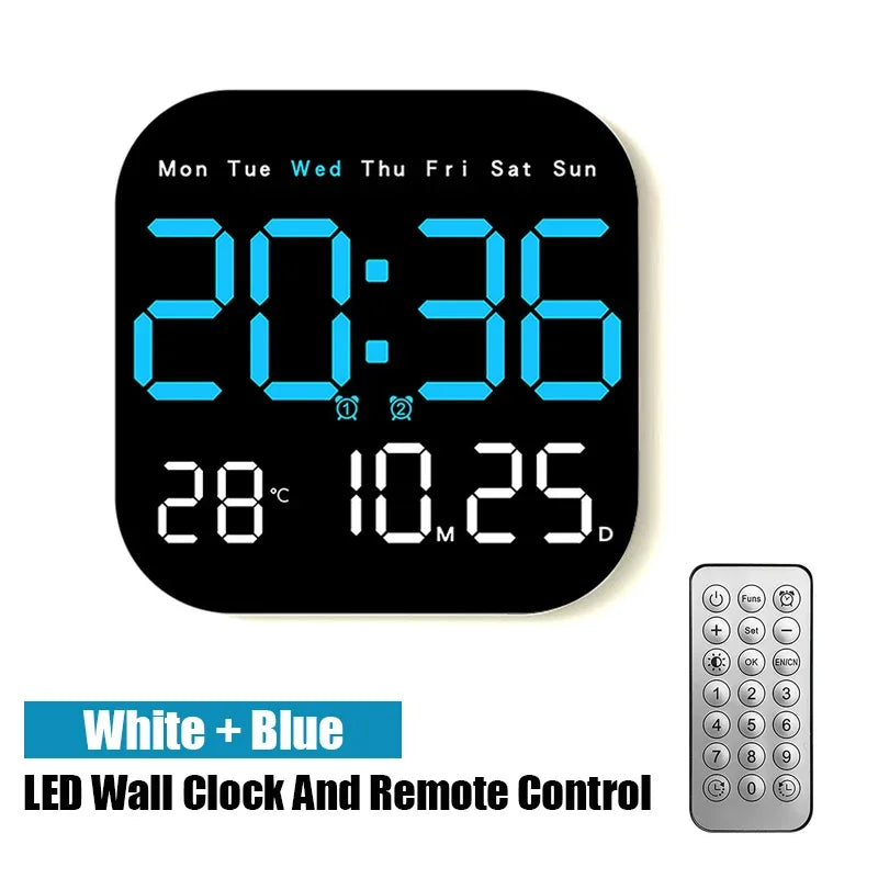 LED Remote Control Digital Wall Clock- Time, Temperature, Week and Date